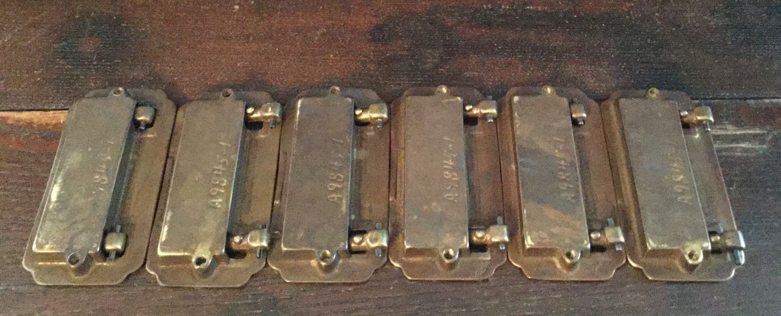 OLD VTG NOS SOLID BRASS RECESSED FLUSH HARDWARE HANDLE DRAWER PULL LOT OF 6