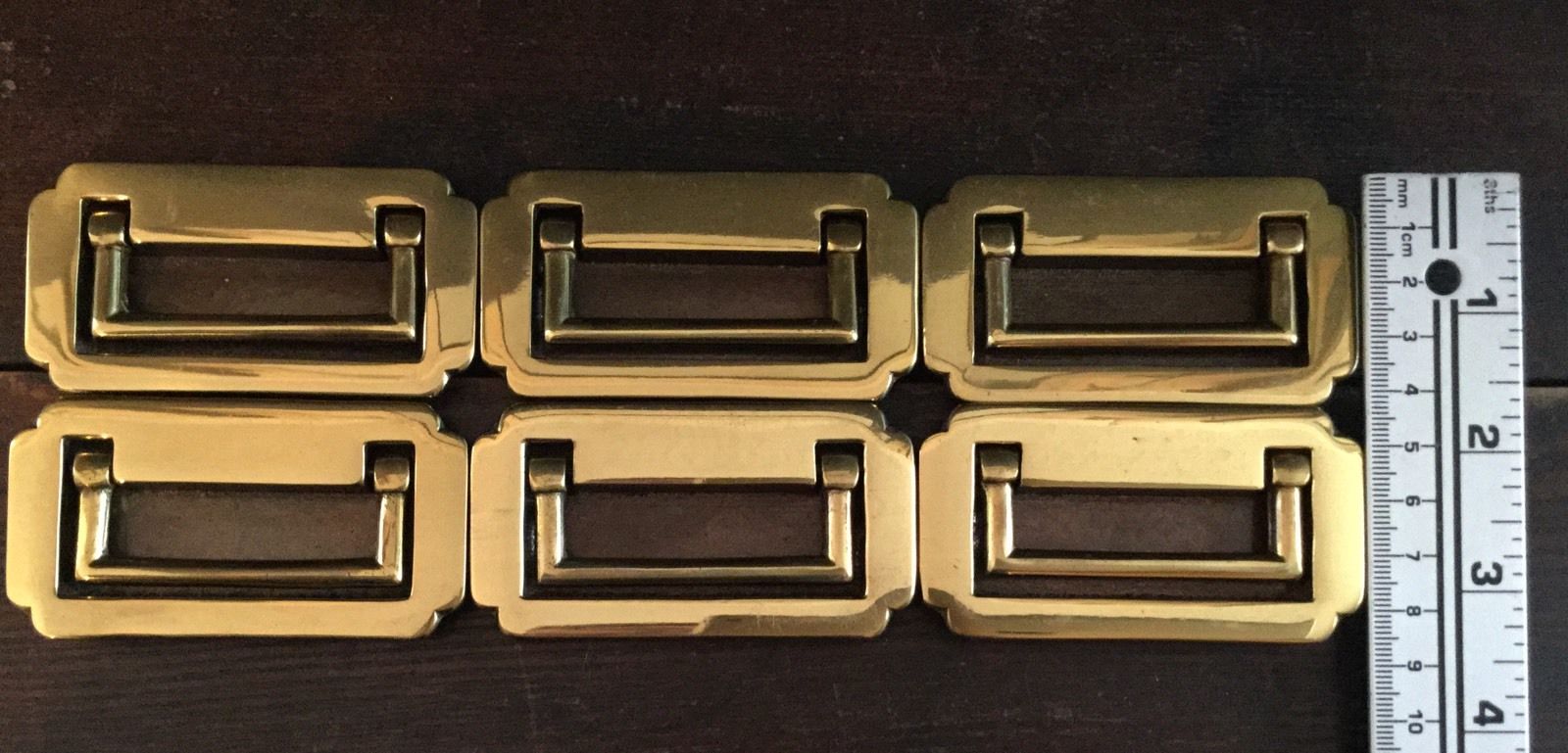 OLD VTG NOS SOLID BRASS RECESSED FLUSH HARDWARE HANDLE DRAWER PULL LOT OF 6