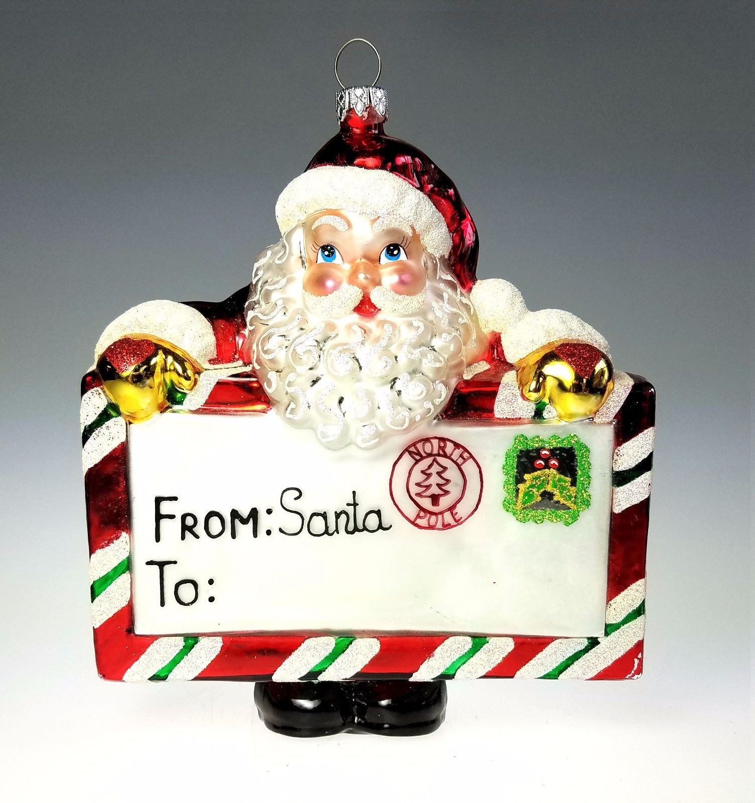 Hand Blown Glass Ornament Letter From Santa Claus to Radko Polish Christmas Tree