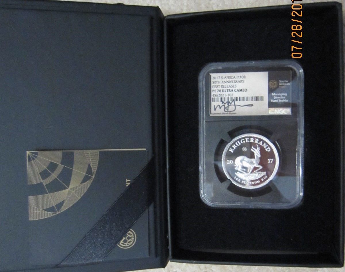 50th Anniversary 2017 SA NGC PF70UC 1 Oz PLATINUM Krugerrand Pt10R 1st Release @