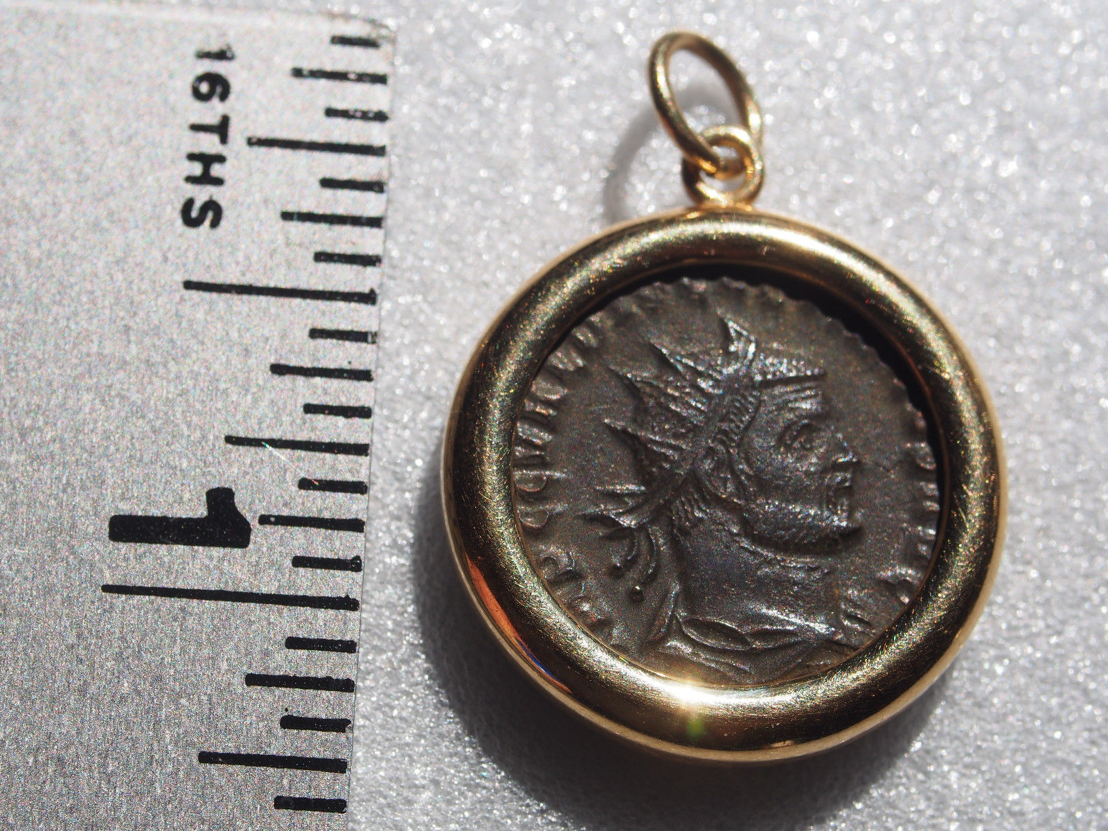 Fine Vintage 14k Solid Gold Bezel Ancient Roman Bronze Coin Charm or Pendant 6gr