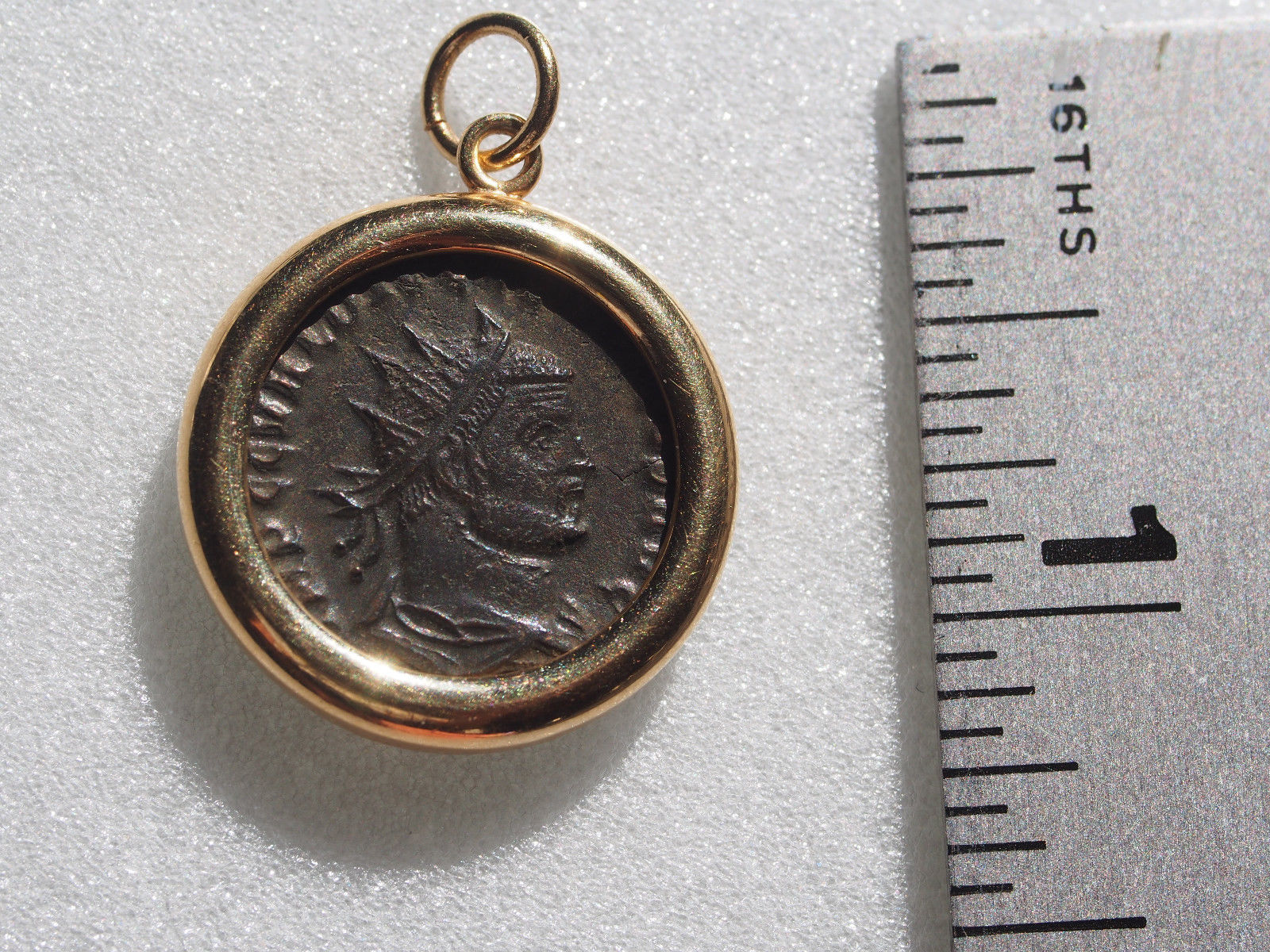 Fine Vintage 14k Solid Gold Bezel Ancient Roman Bronze Coin Charm or Pendant 6gr