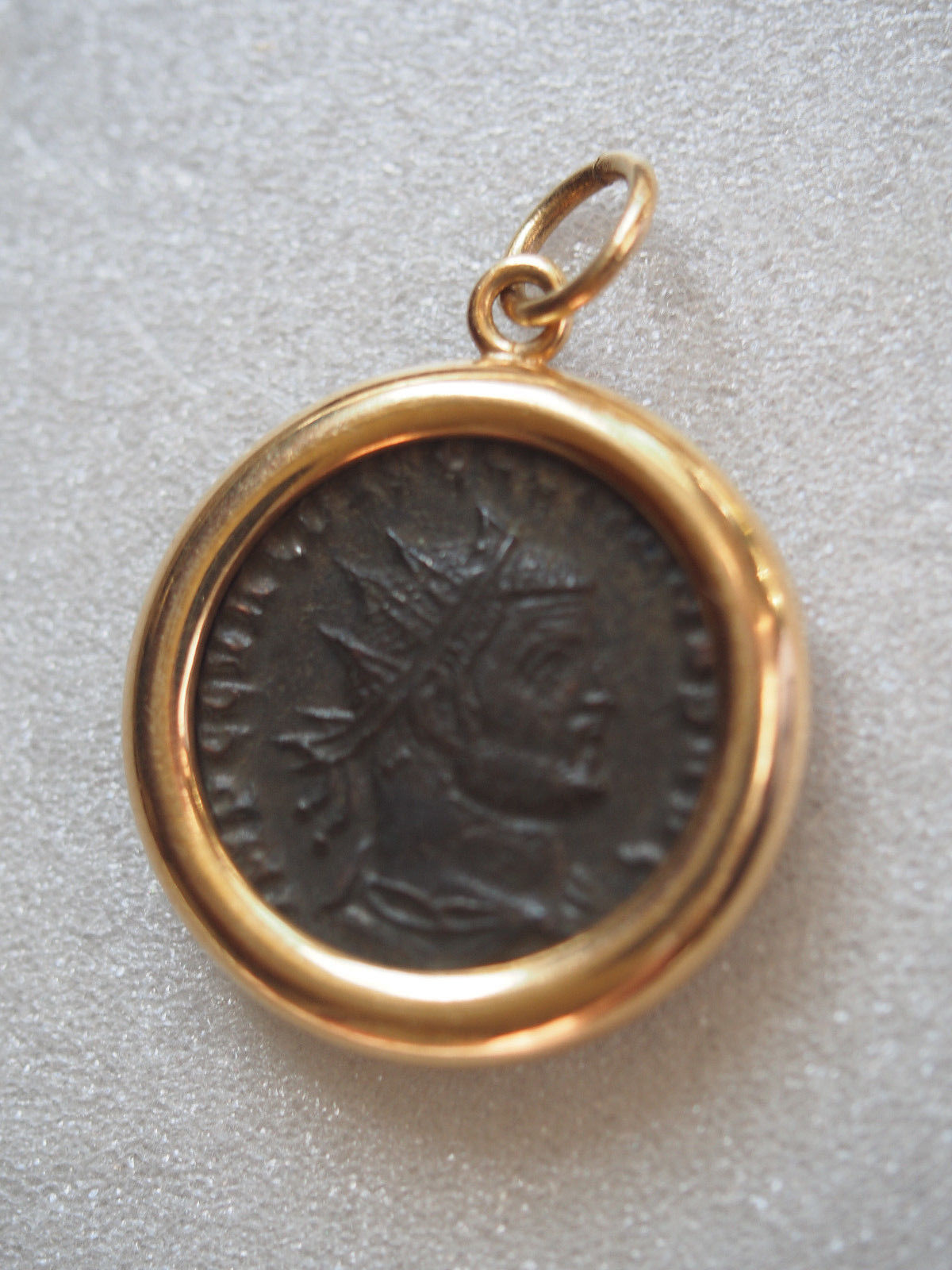 Fine Vintage 14k Solid Gold Bezel Ancient Roman Bronze Coin Charm or Pendant 6gr