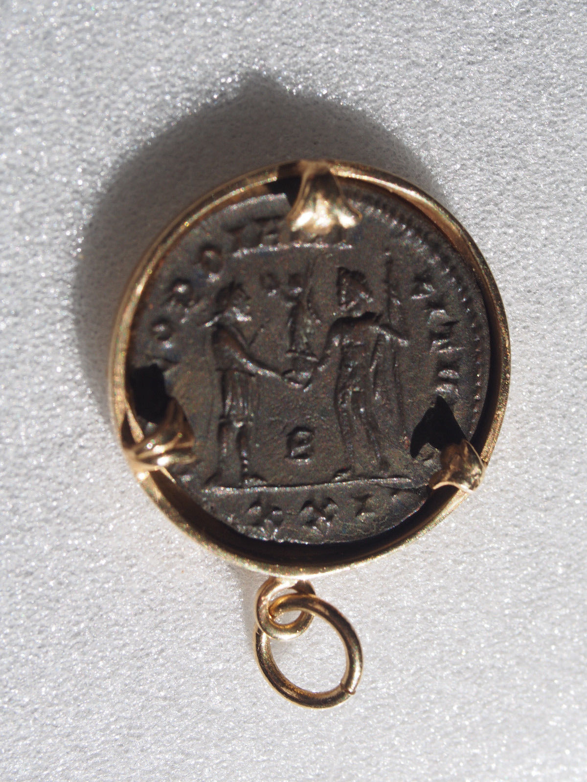 Fine Vintage 14k Solid Gold Bezel Ancient Roman Bronze Coin Charm or Pendant 6gr