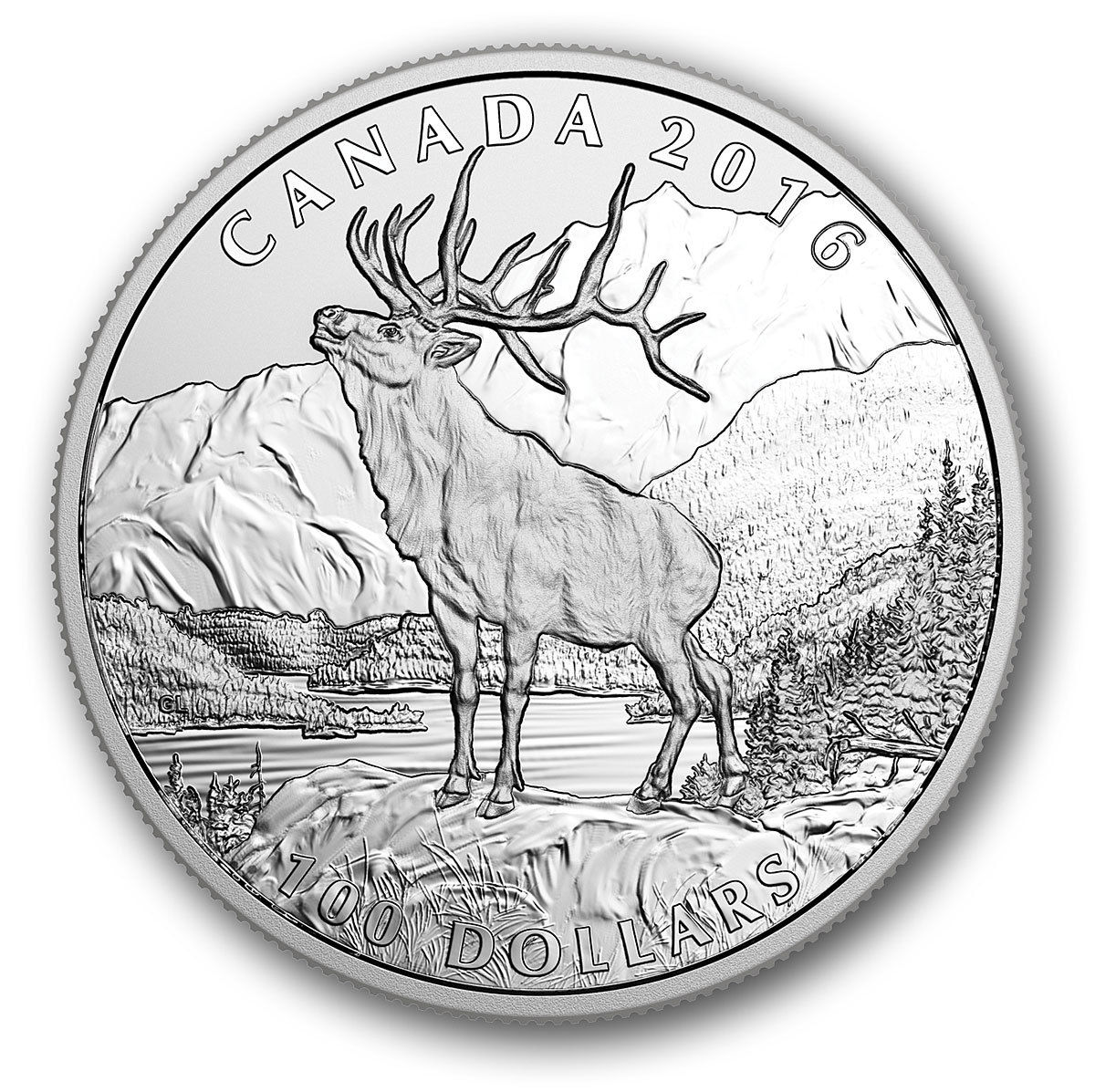 $100 2016 THE ELK 1OZ Pure Silver Proof Coin Canada.