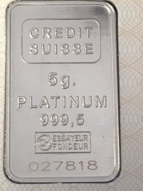 Credit Suisse 5gr Platinum Bar with Assay Card