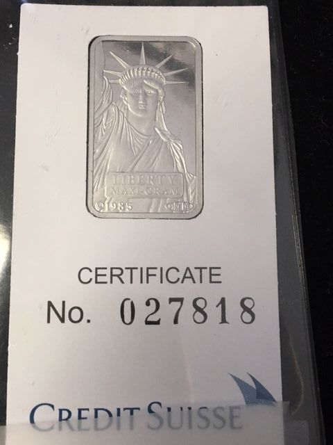 Credit Suisse 5gr Platinum Bar with Assay Card