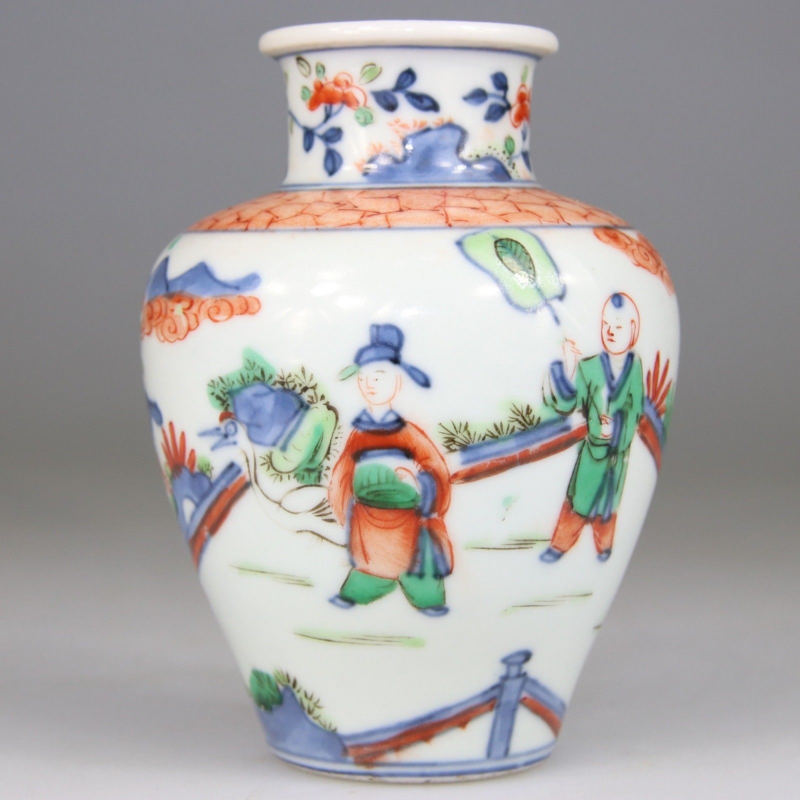 RARE Chinese Vase Famille Verte Wucai Porcelain Transitional Kangxi - Qing 17th