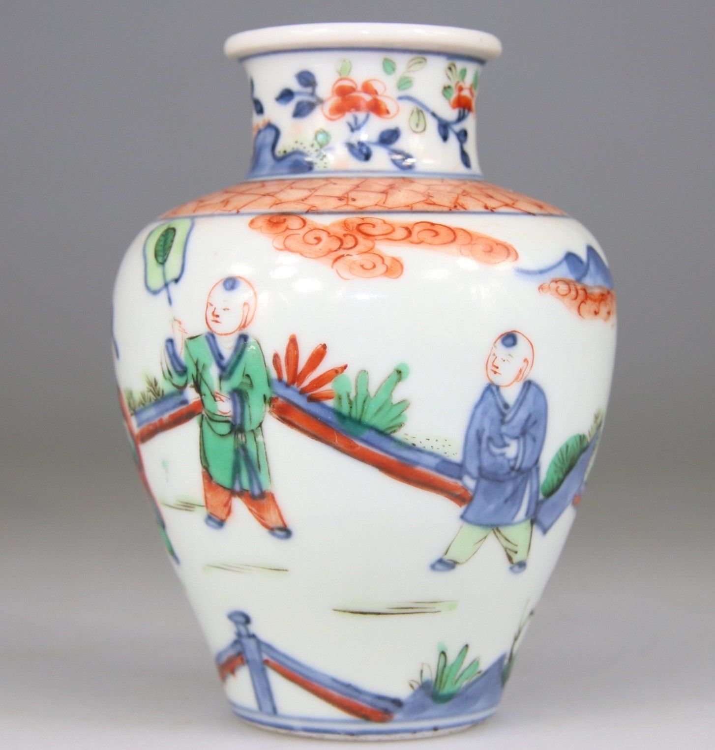 RARE Chinese Vase Famille Verte Wucai Porcelain Transitional Kangxi - Qing 17th