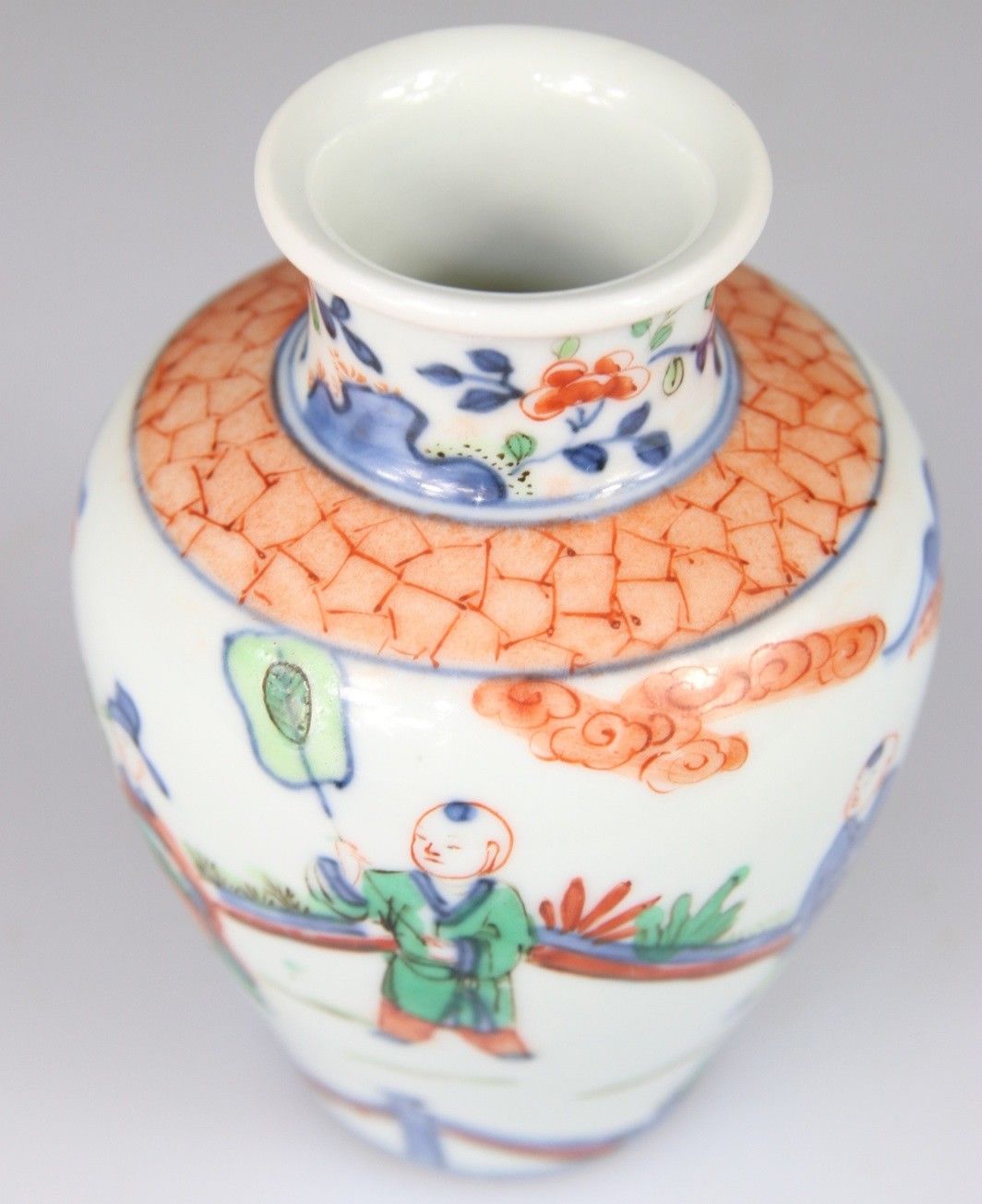 RARE Chinese Vase Famille Verte Wucai Porcelain Transitional Kangxi - Qing 17th