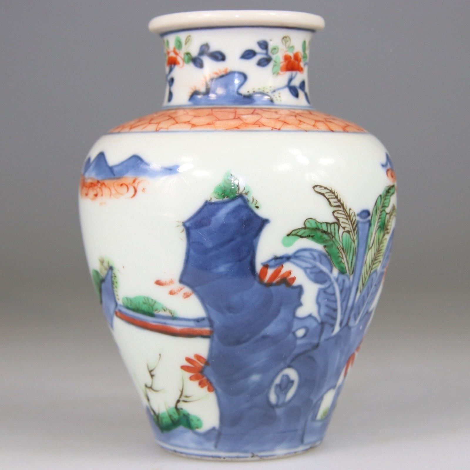 RARE Chinese Vase Famille Verte Wucai Porcelain Transitional Kangxi - Qing 17th