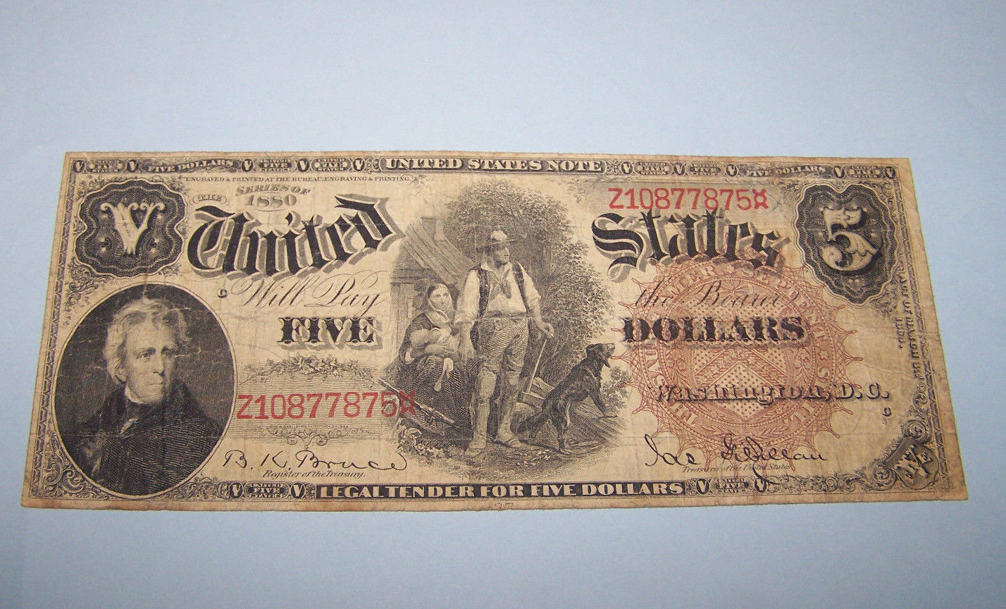 1880 Five Dollars LARGE SIZE "Woodchopper" UNITED NOTE Note  Fine condition