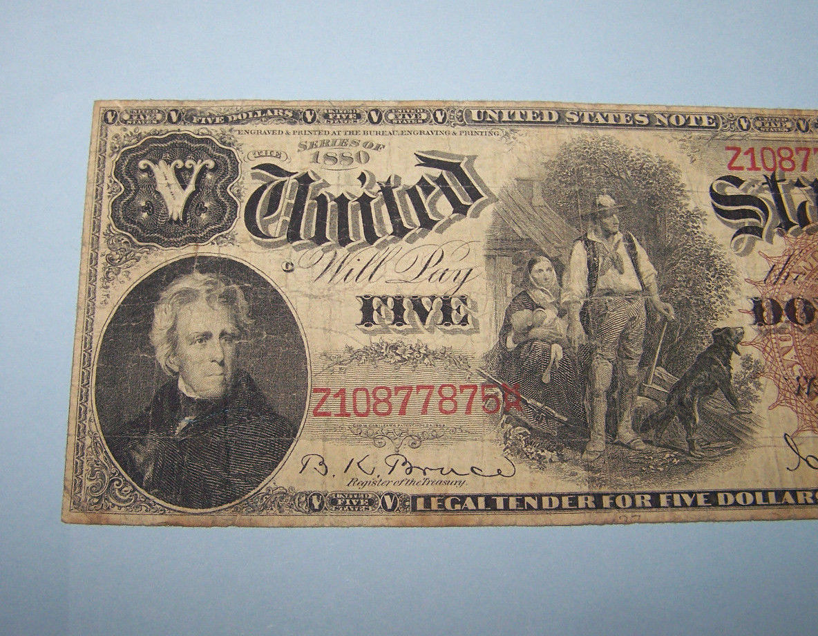 1880 Five Dollars LARGE SIZE "Woodchopper" UNITED NOTE Note  Fine condition