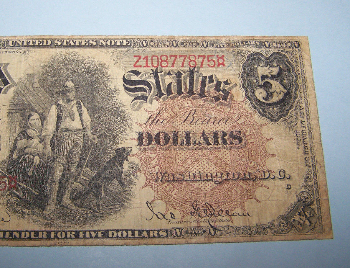 1880 Five Dollars LARGE SIZE "Woodchopper" UNITED NOTE Note  Fine condition