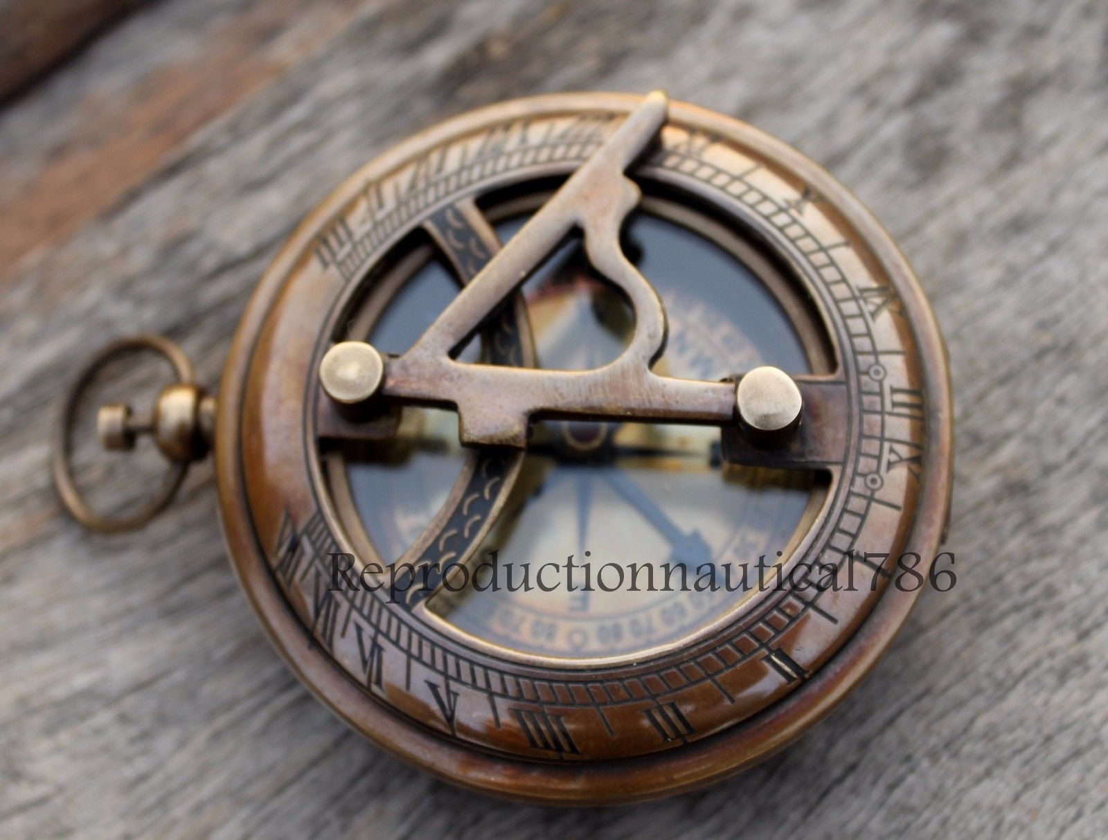 Antique Brass Compass Nautical Push Button Sundial Working Compass Leather Case