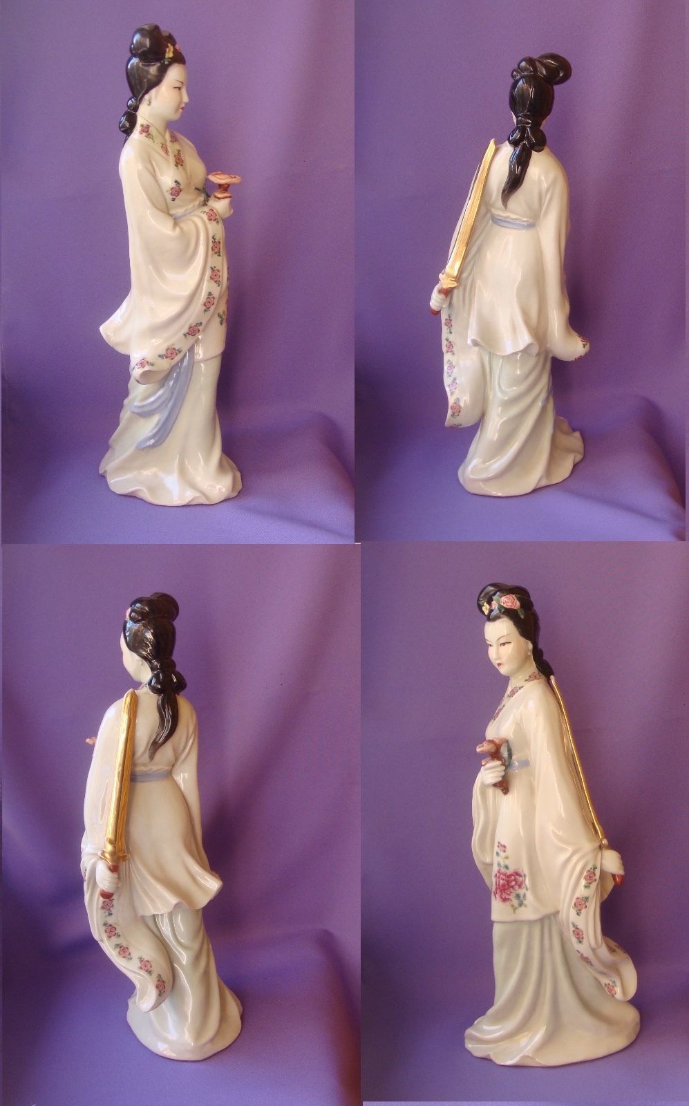 Vintage Chinese Porcelain Statue Jingdezhen Figurine China  Woman with sword