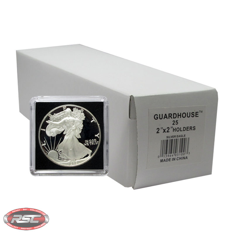 25 - GUARDHOUSE 2x2 TETRA PLASTIC SNAPLOCK COIN HOLDER for 1-OZ ASE SILVER EAGLE