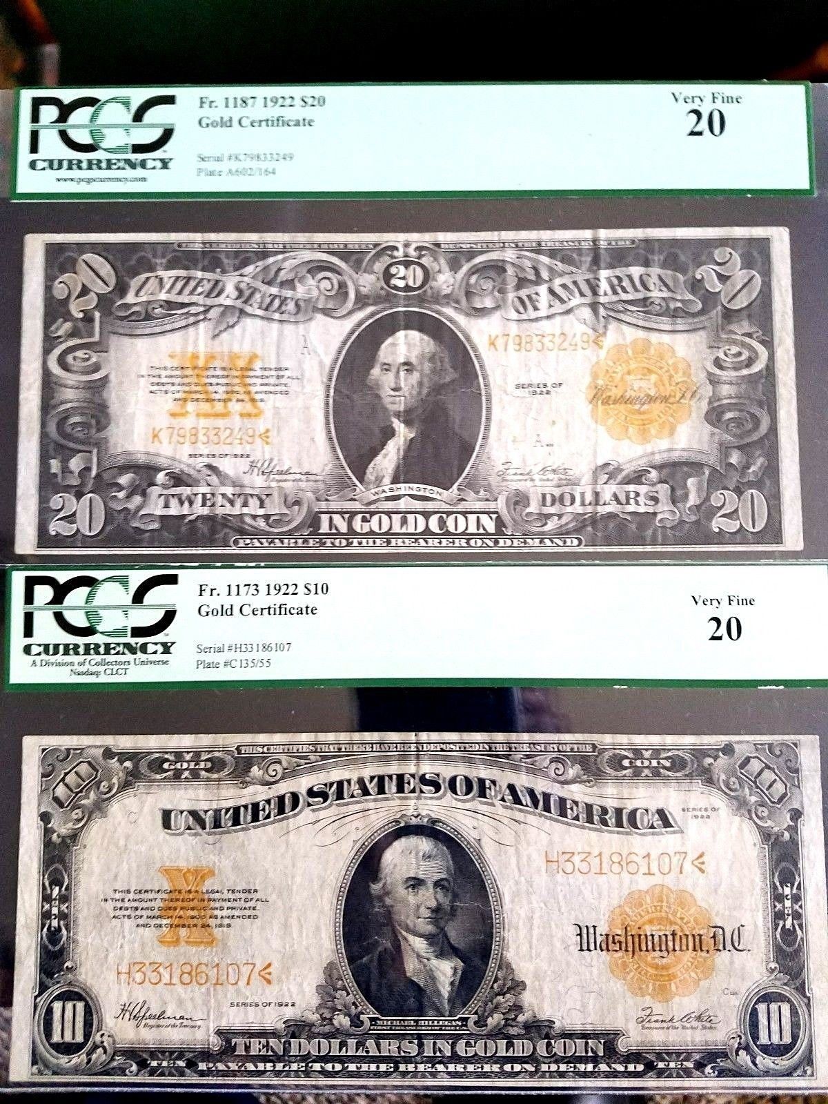 1922 $20 Dollar Gold Certificate Fr. 1187 PCGS VF 20