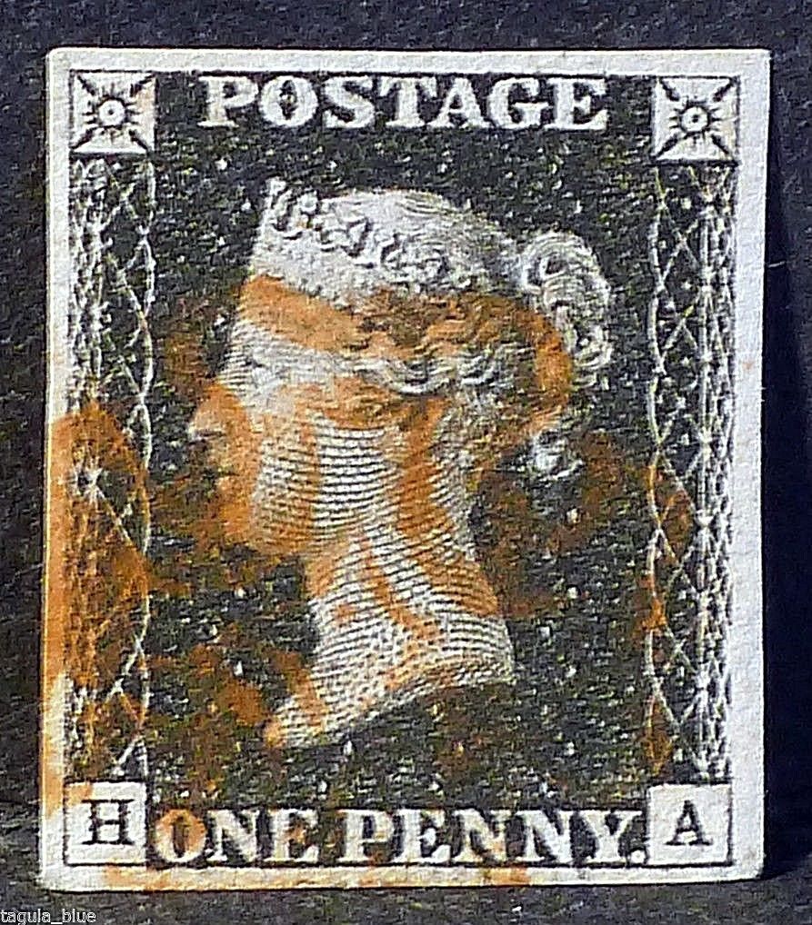 1840 sg2 1d Penny Black plate 4 (H-A) 4 margins and red m/c - Fine