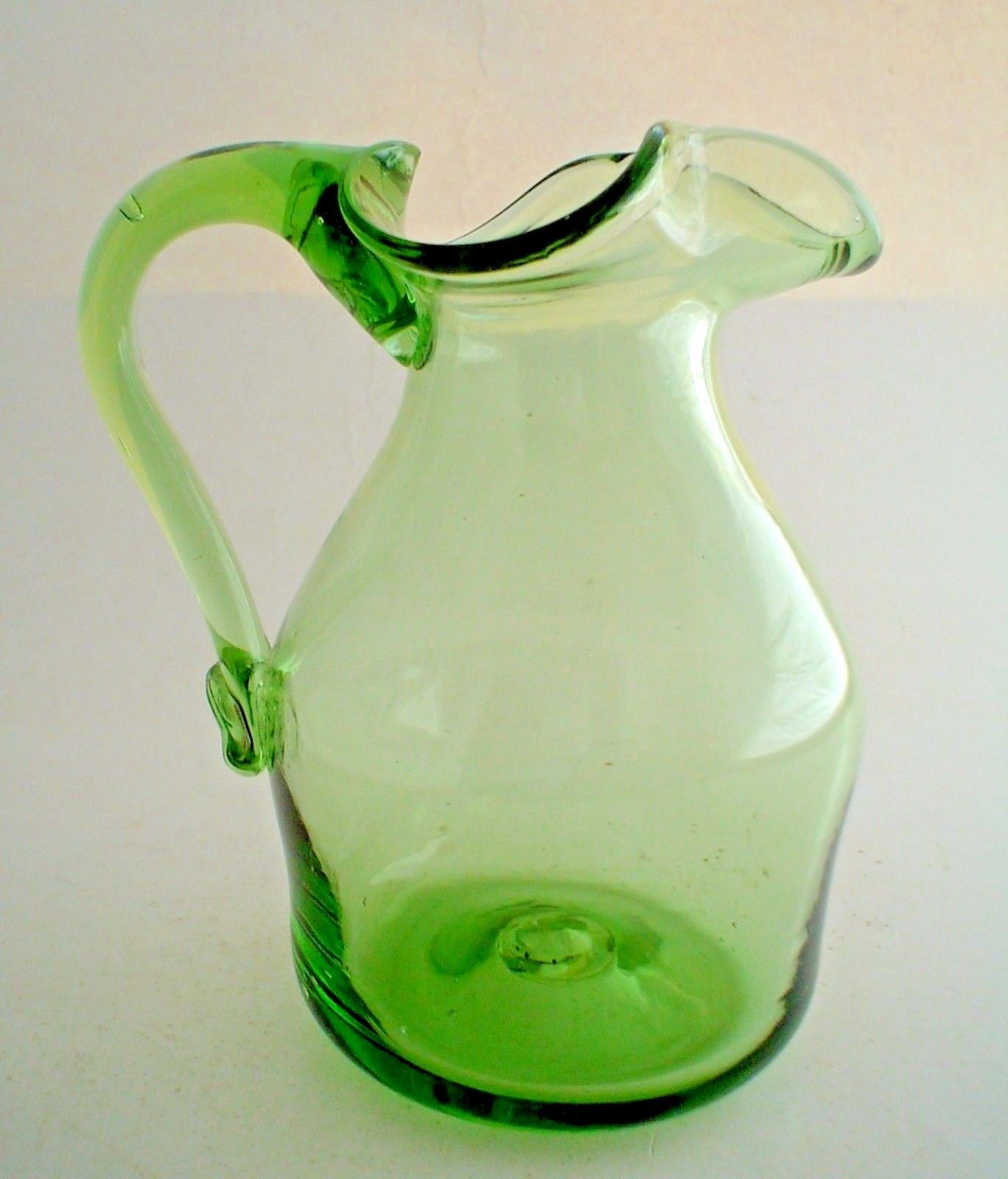 Lovely vintage Art Glass Green Mini Pitcher Hand Blown