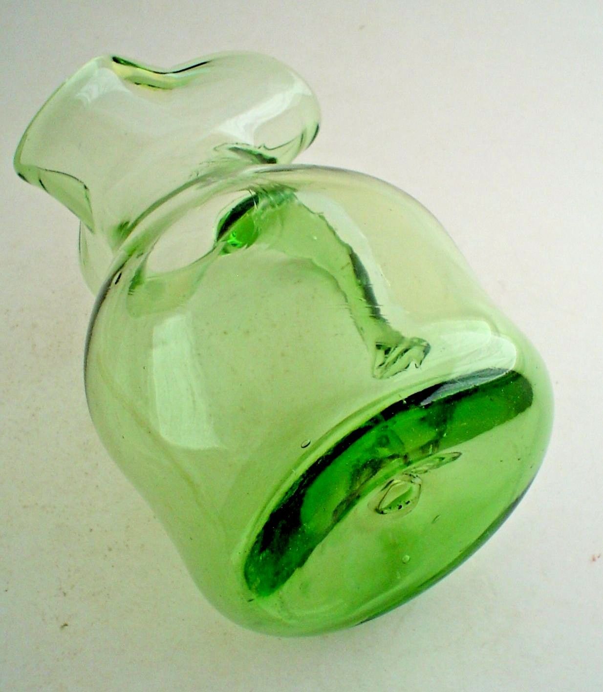 Lovely vintage Art Glass Green Mini Pitcher Hand Blown