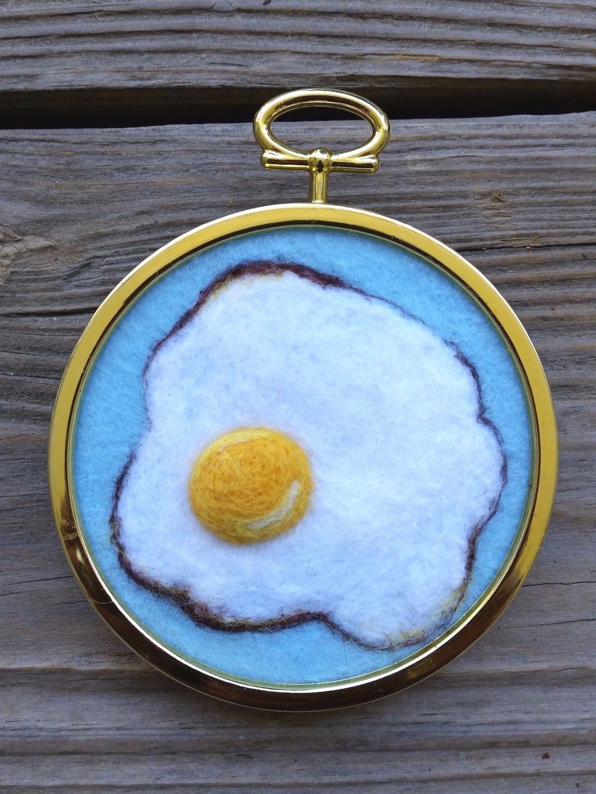 Needle Felt Wall Art Decor Egg Sunny Side Up Kitchen Chef Embroidery Hoop Art