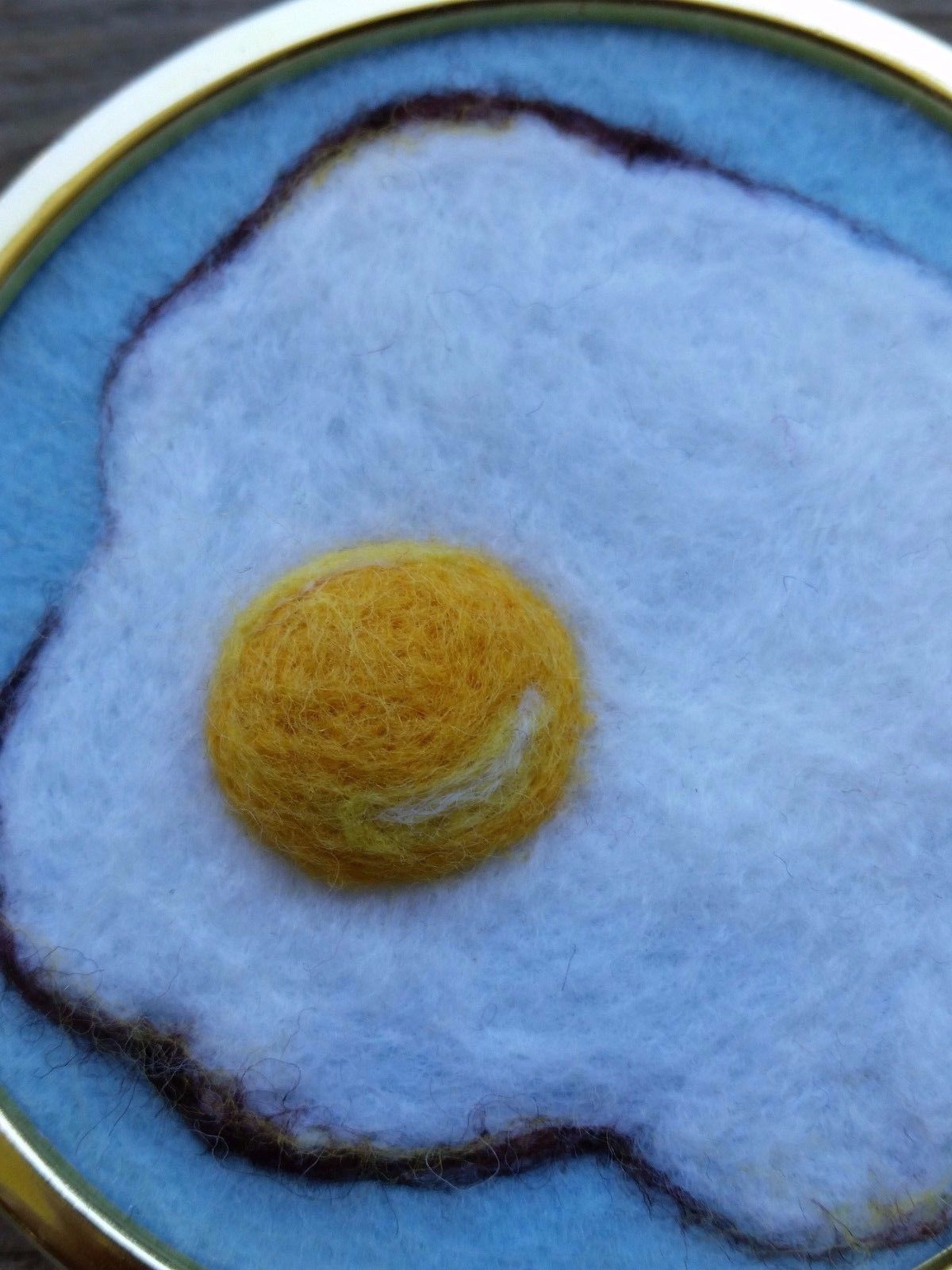 Needle Felt Wall Art Decor Egg Sunny Side Up Kitchen Chef Embroidery Hoop Art