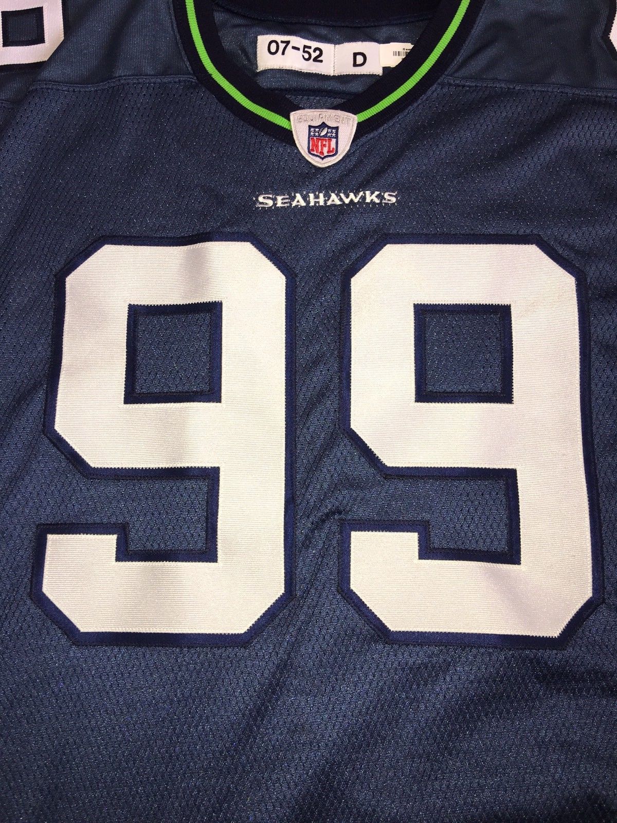 NFL Seattle Seahawks Alan Branch 99 Game Issued Authentic Jersey SZ 52