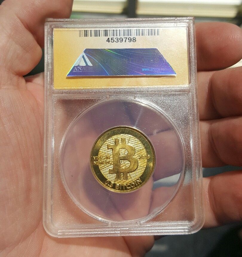 2013 ANACS MS 64 Casascius Funded 0.5 BTC Physical Bitcoin Brass Token Coin Rare