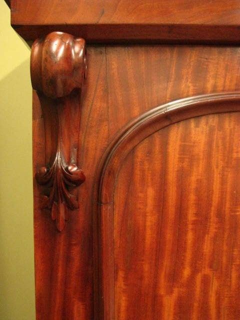 FINE GRAINED ANTIQUE MAHOGANY 2 DOOR 6 DRAWER WARDROBE STORAGE CABINET   c1880s