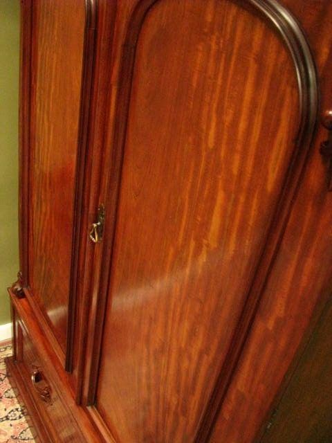 FINE GRAINED ANTIQUE MAHOGANY 2 DOOR 6 DRAWER WARDROBE STORAGE CABINET   c1880s