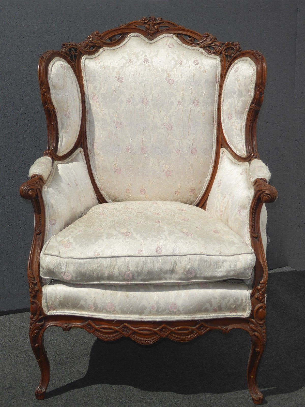 Vintage French Provincial Down Feathers White Arm CHAIR Rococo Louis XVII