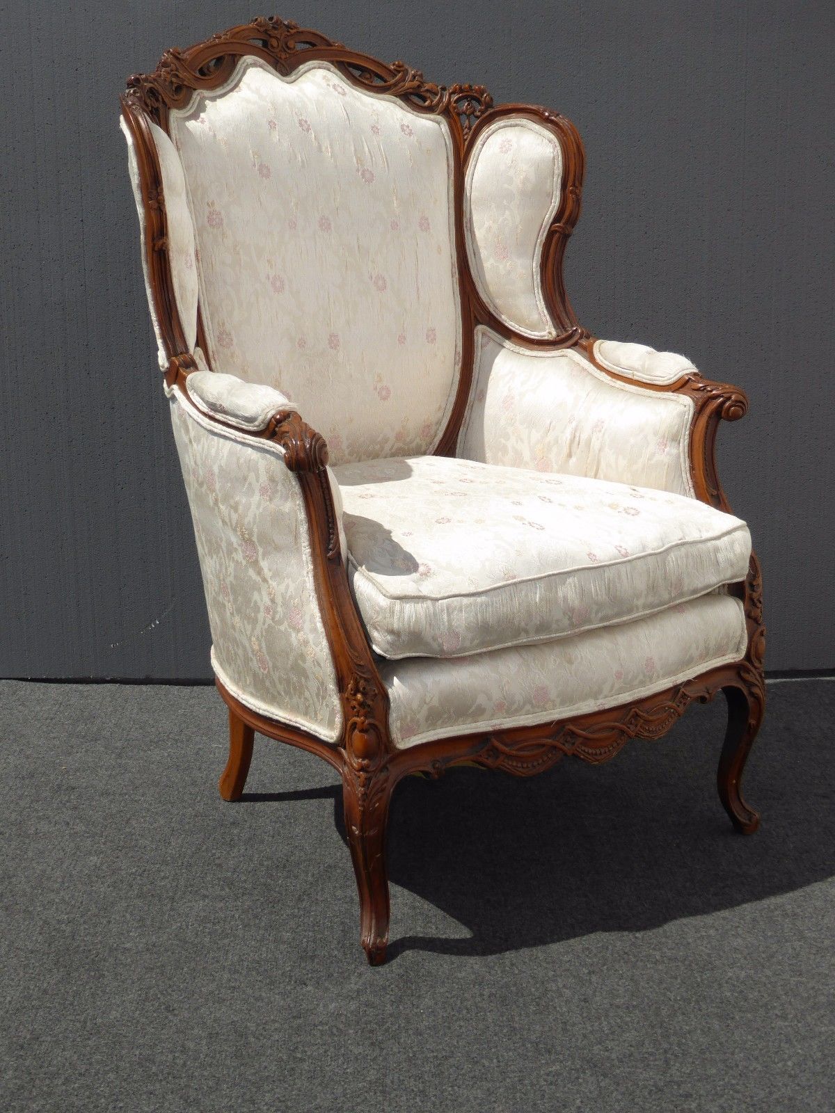 Vintage French Provincial Down Feathers White Arm CHAIR Rococo Louis XVII