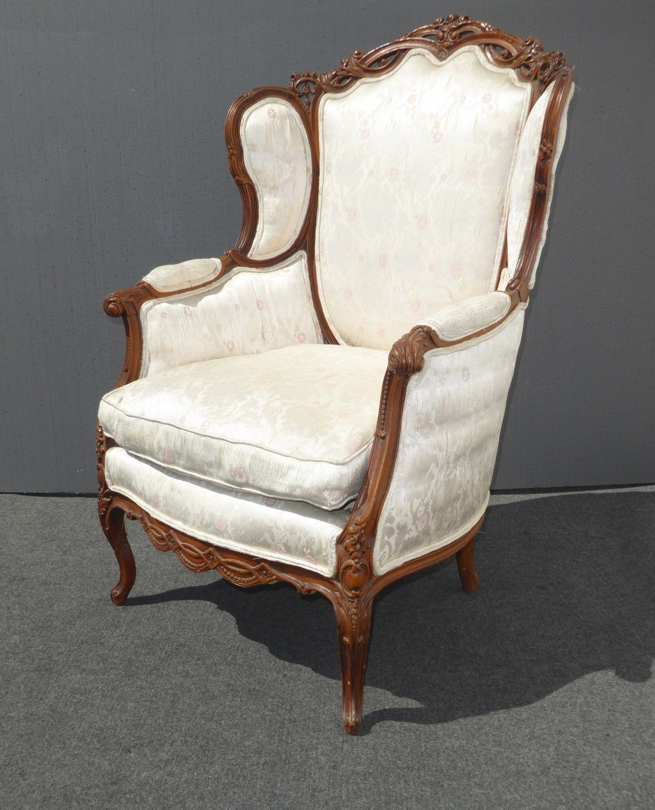 Vintage French Provincial Down Feathers White Arm CHAIR Rococo Louis XVII