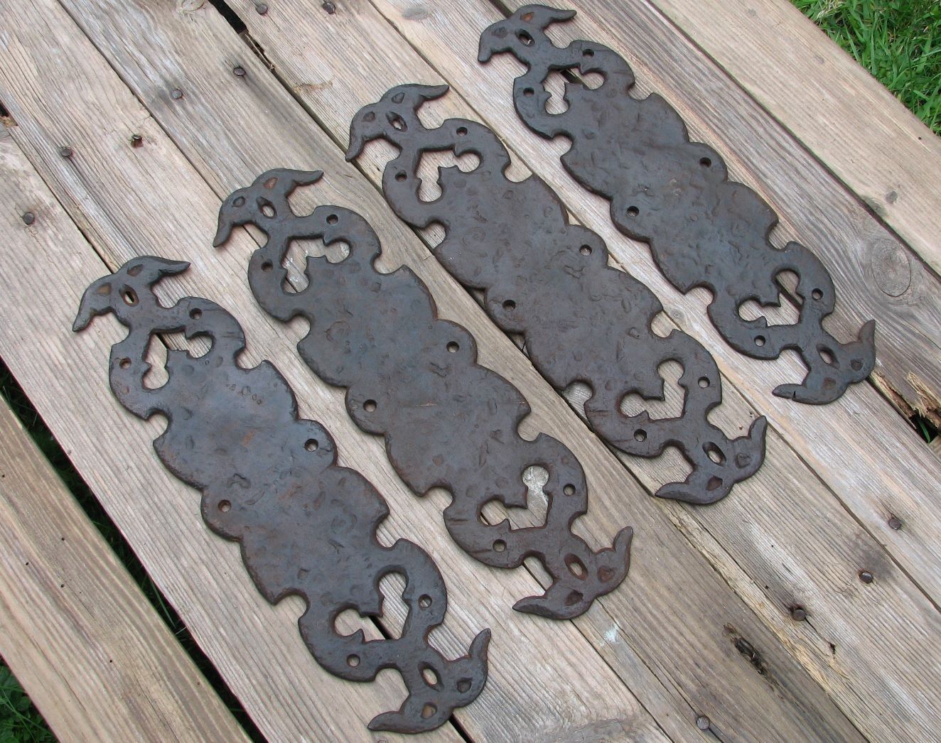 2x Vintage Pairs of Reclaimed Cast Iron Door Finger Push Plates