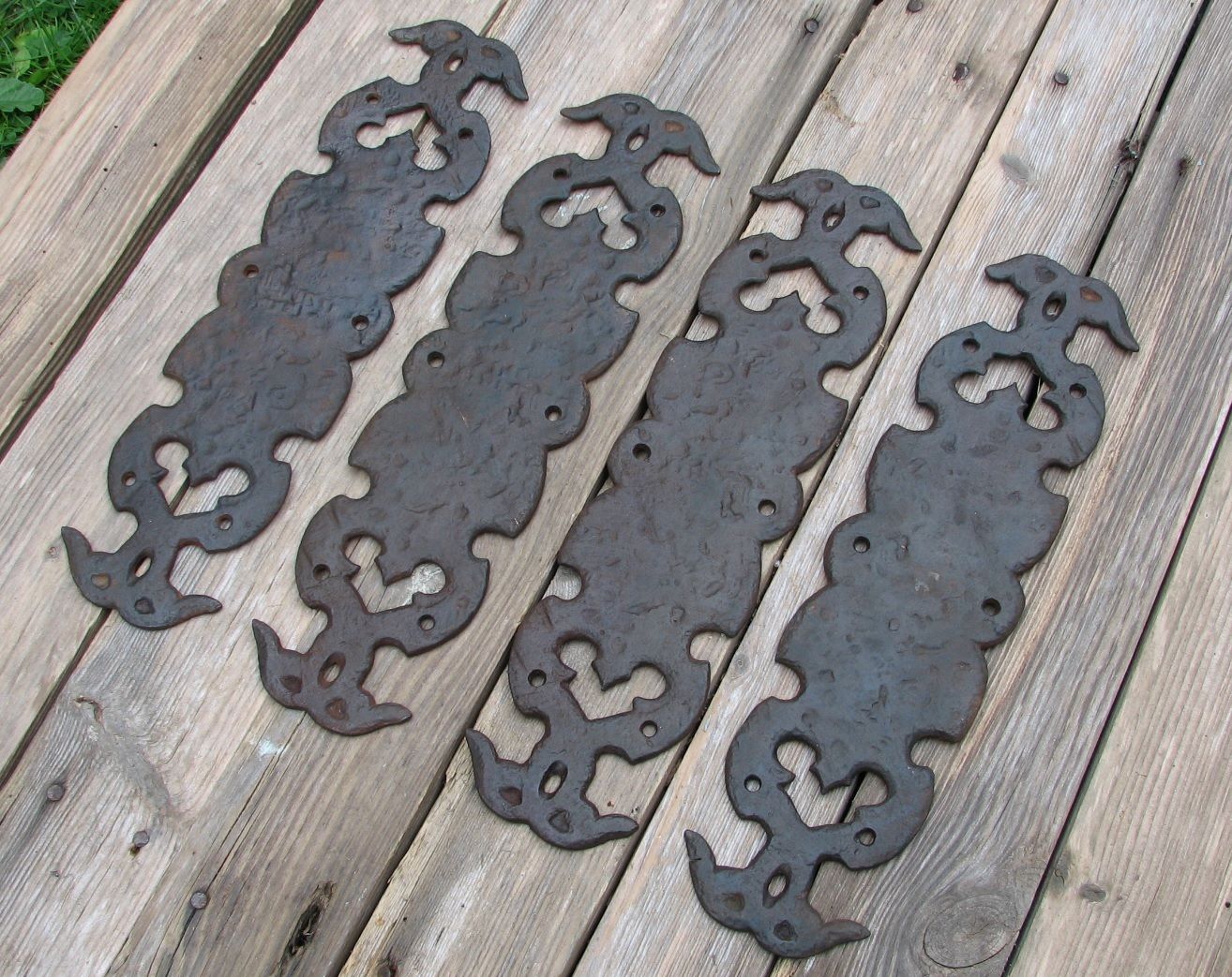 2x Vintage Pairs of Reclaimed Cast Iron Door Finger Push Plates