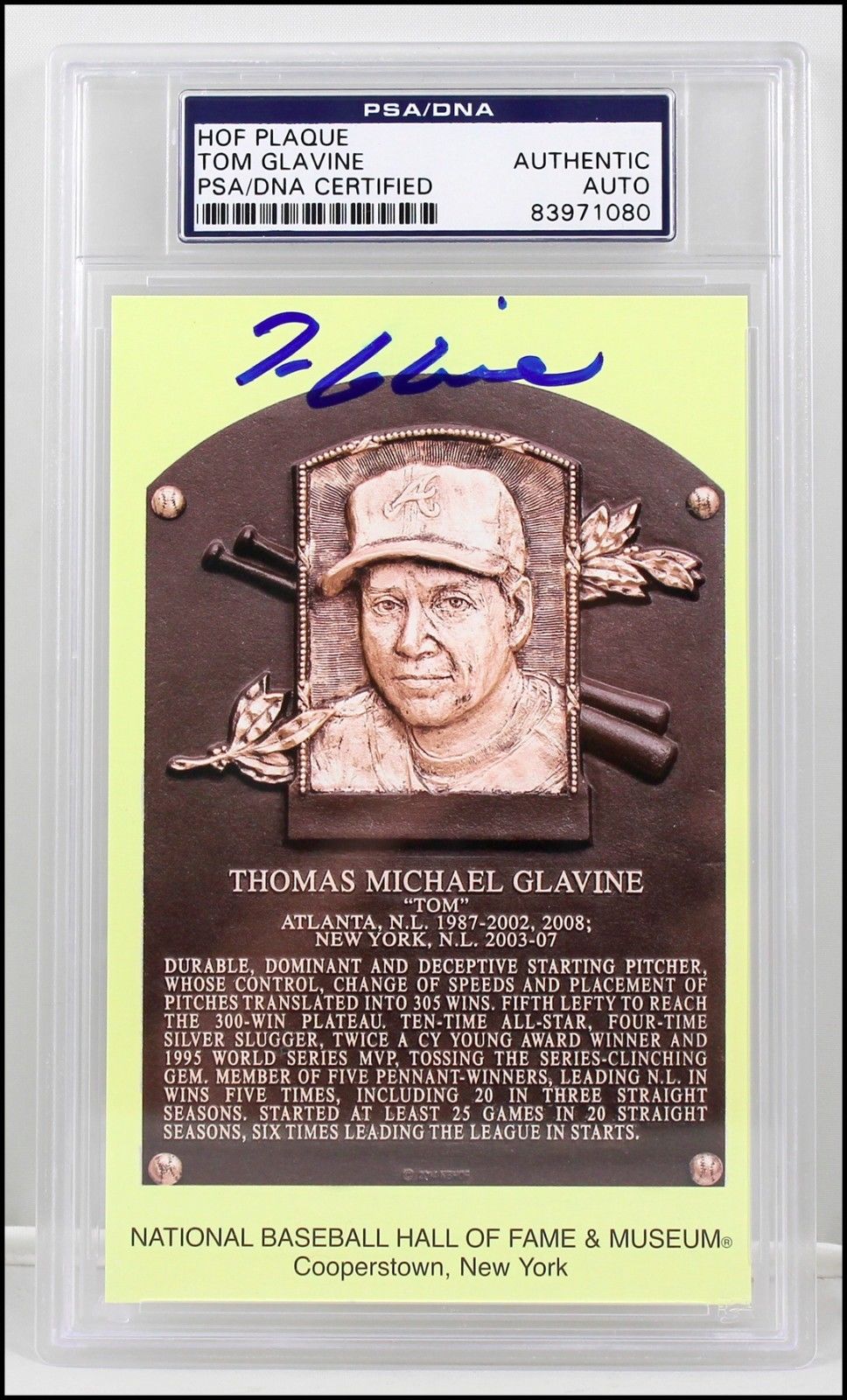 TOM GLAVINE AUTOGRAPH SIGNED HALL OF FAME HOF PLAQUE CARD POSTCARD PSA PSA/DNA