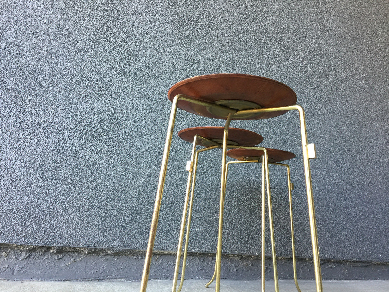 3 TONY PAUL WALNUT BRASS SIDE TABLE VINTAGE STOOL SIDE TABLE MID CENTURY MODERN