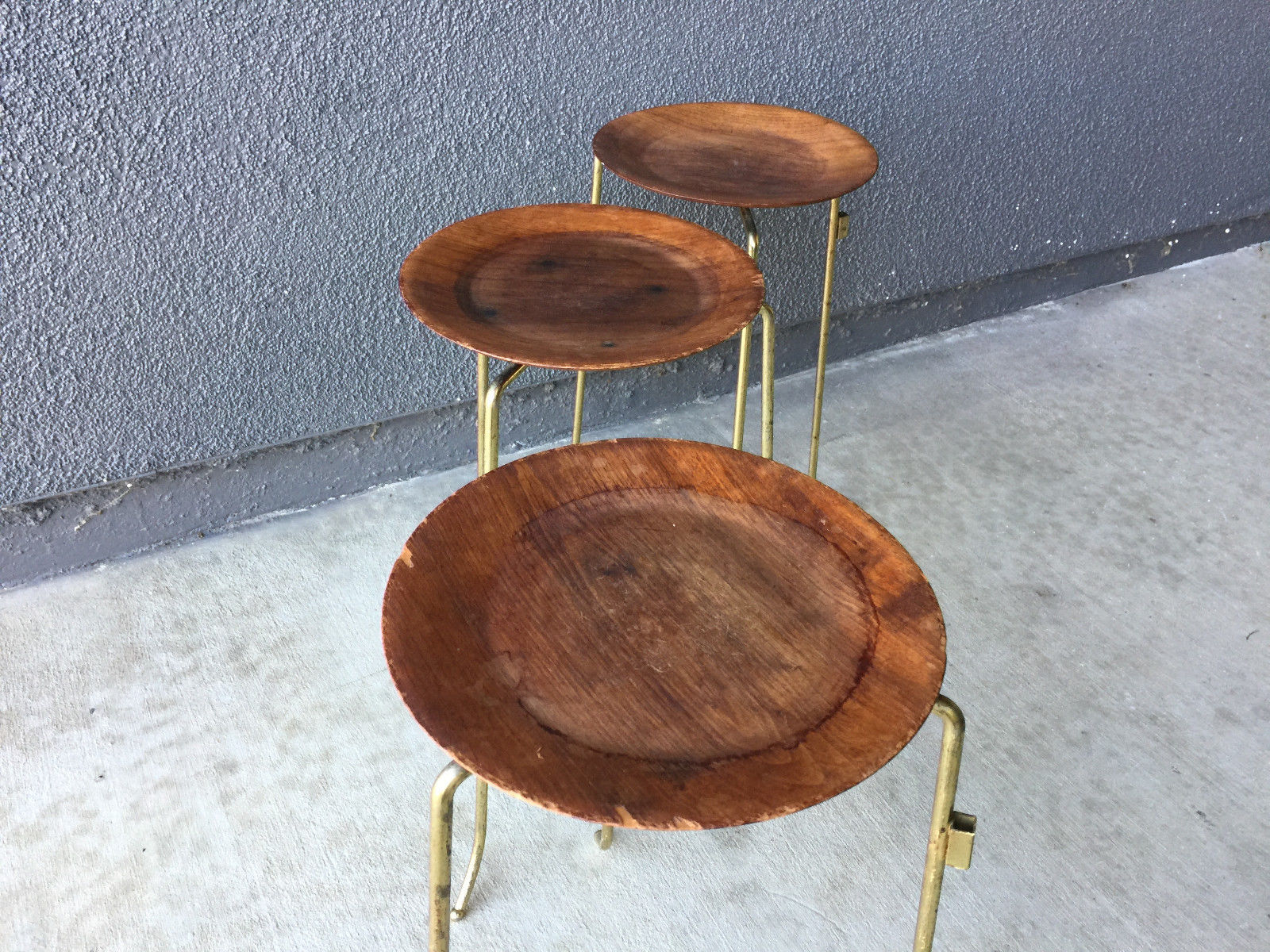 3 TONY PAUL WALNUT BRASS SIDE TABLE VINTAGE STOOL SIDE TABLE MID CENTURY MODERN