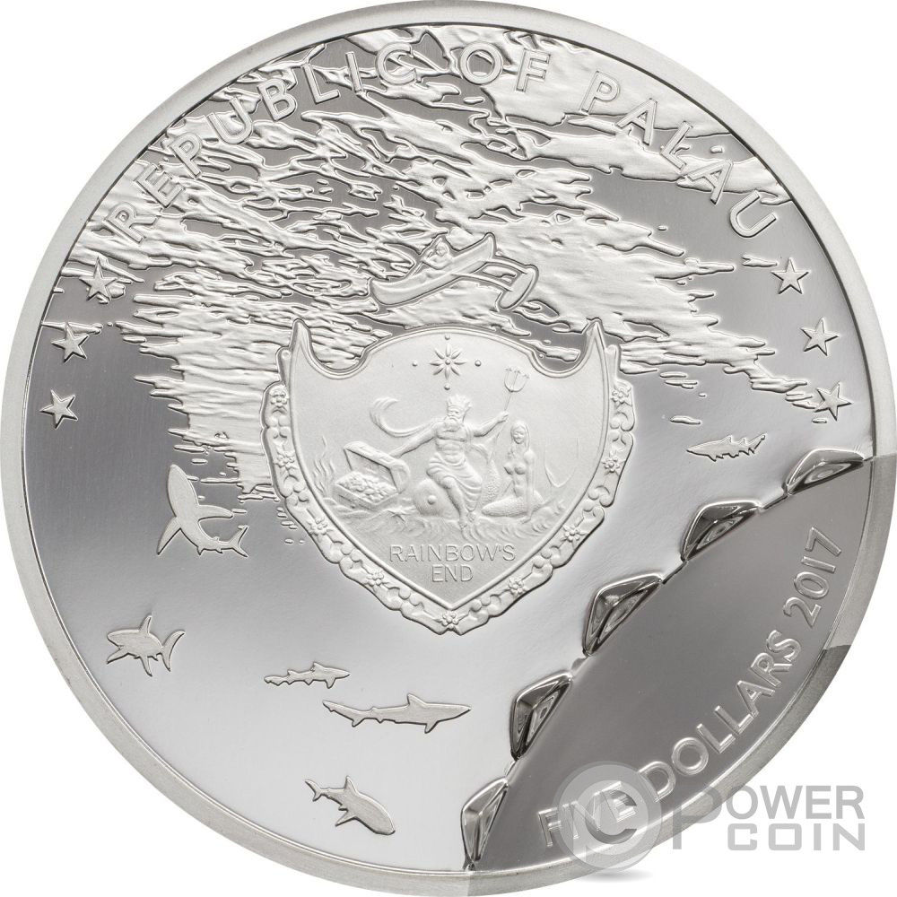 SHARK Bitemarks 1 Oz Silver Coin 5$ Palau 2017