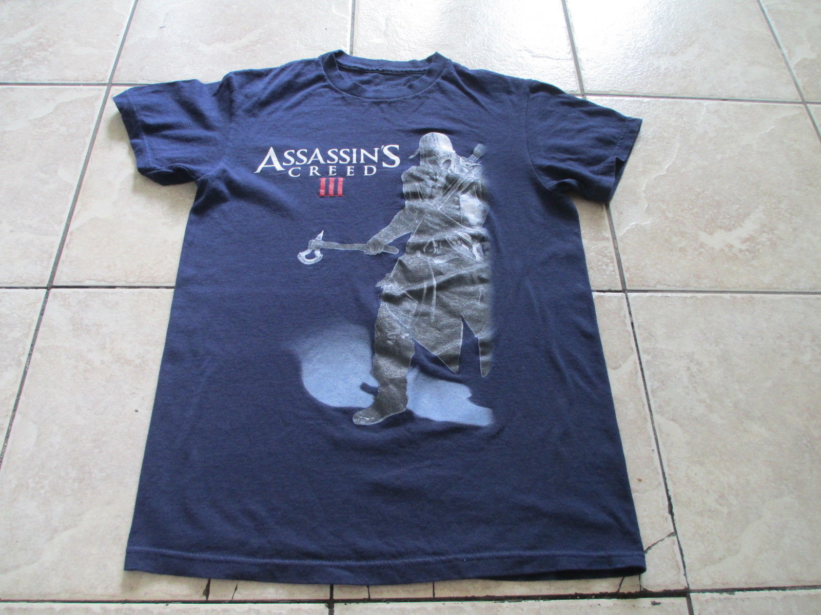 Assassin's Creed III 3  Navy Blue White Red T Shirt S Small M Medium