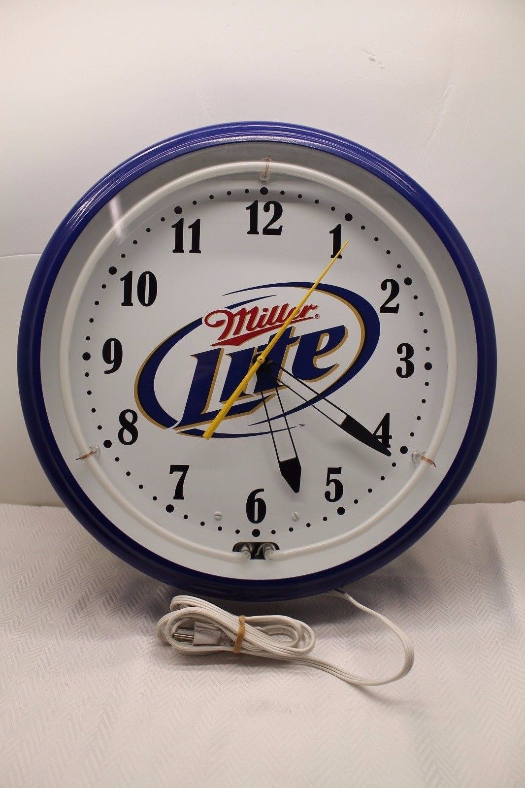 Vintage MILLER LITE BEER CLOCK OLD GLASS FACE NEON LIGHT SIGN BAR PUB 1999