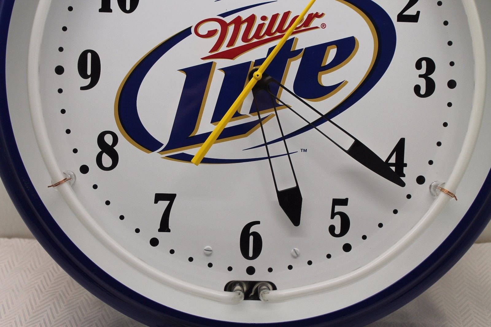 Vintage MILLER LITE BEER CLOCK OLD GLASS FACE NEON LIGHT SIGN BAR PUB 1999