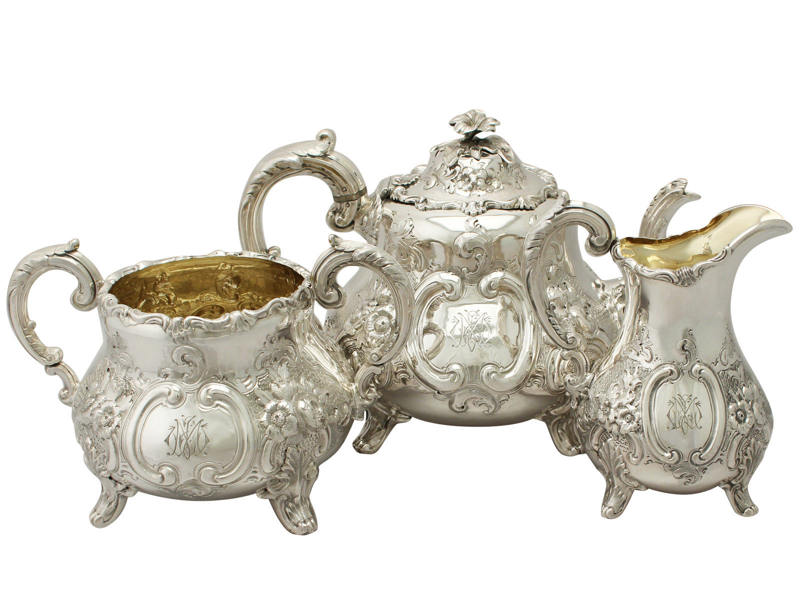 Sterling Silver Three Piece Tea Set - Antique Victorian