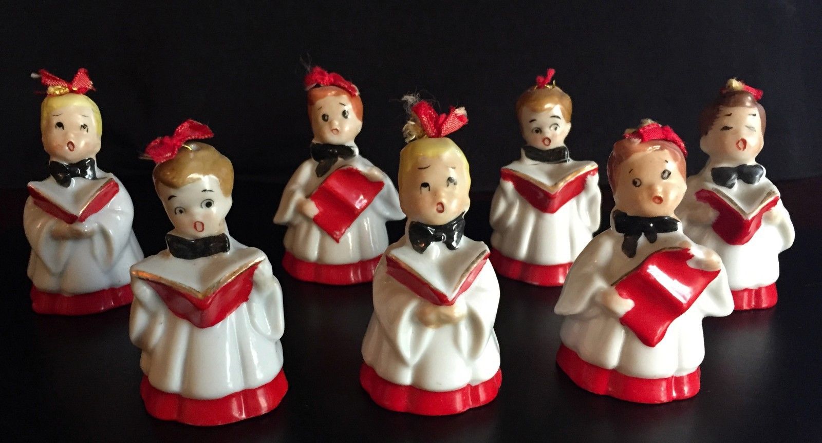 Set of 7 Vintage ~1950's~ Christmas Choir Boy Porcelain Bell Ornaments JAPAN