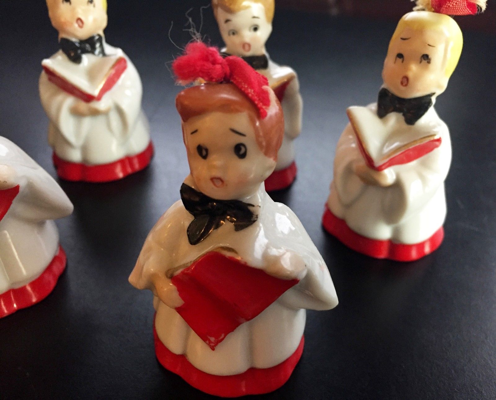 Set of 7 Vintage ~1950's~ Christmas Choir Boy Porcelain Bell Ornaments JAPAN