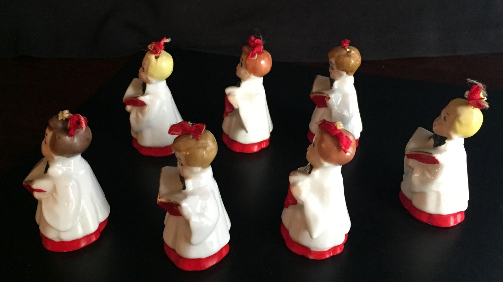 Set of 7 Vintage ~1950's~ Christmas Choir Boy Porcelain Bell Ornaments JAPAN