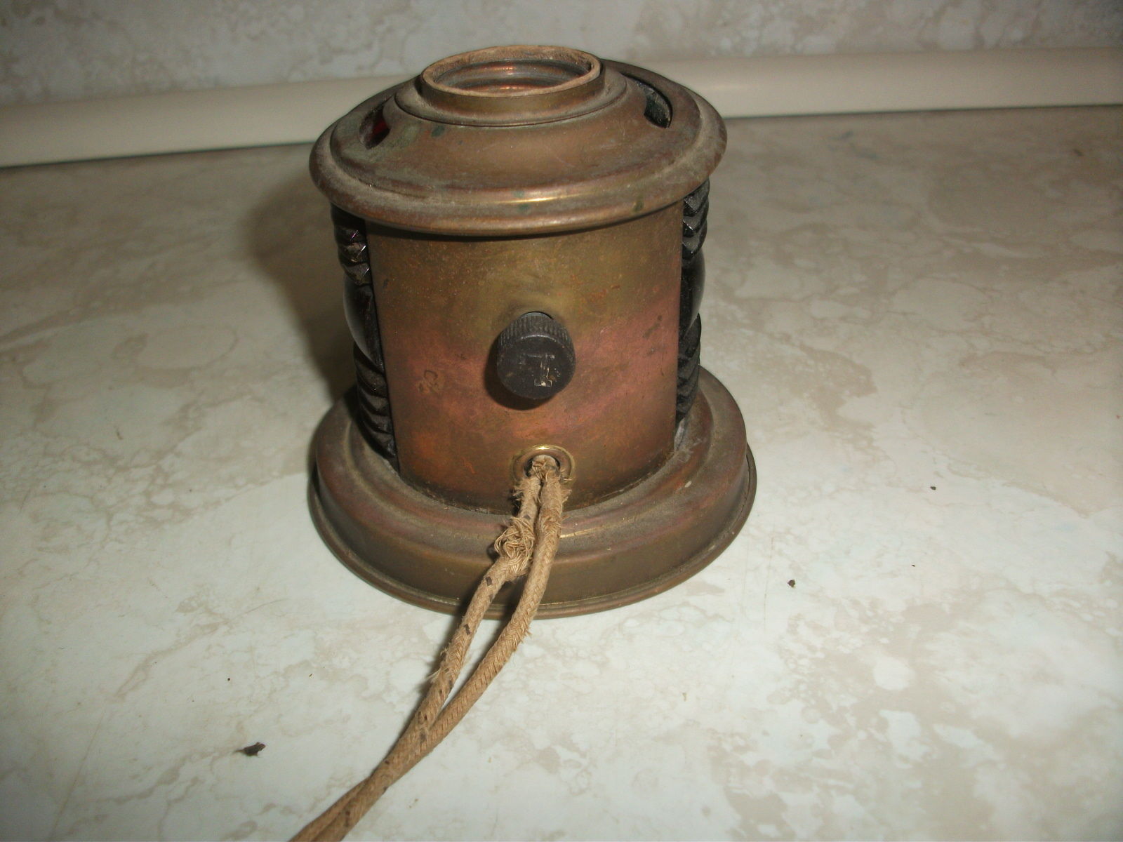 Vintage Antique Nautical Port Side Copper Blue & Red Glass Maritime Lantern Lamp