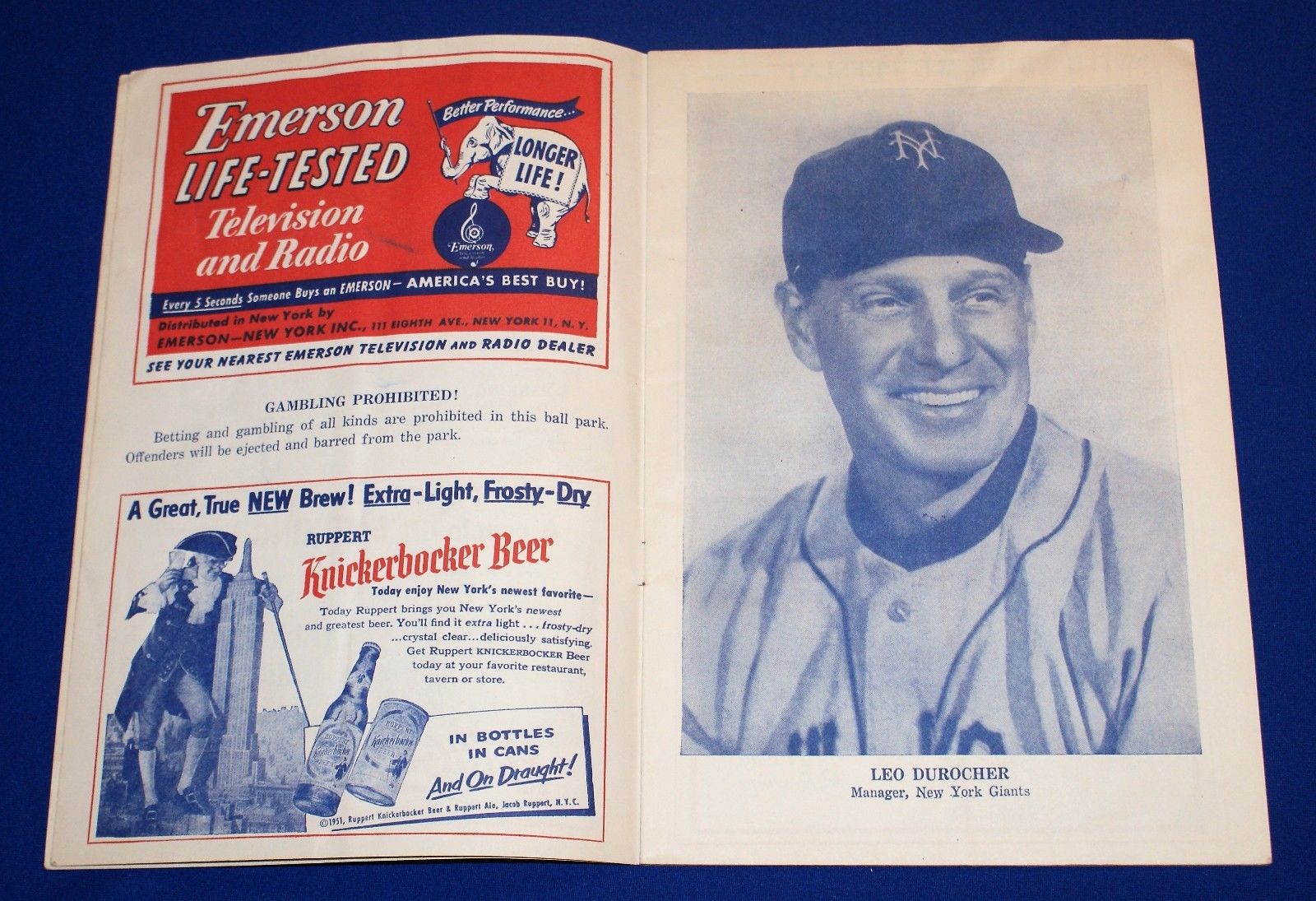 1951 *SHOT HEARD 'ROUND THE WORLD* NEW YORK GIANTS vs BROOKLYN DODGERS PROGRAM!