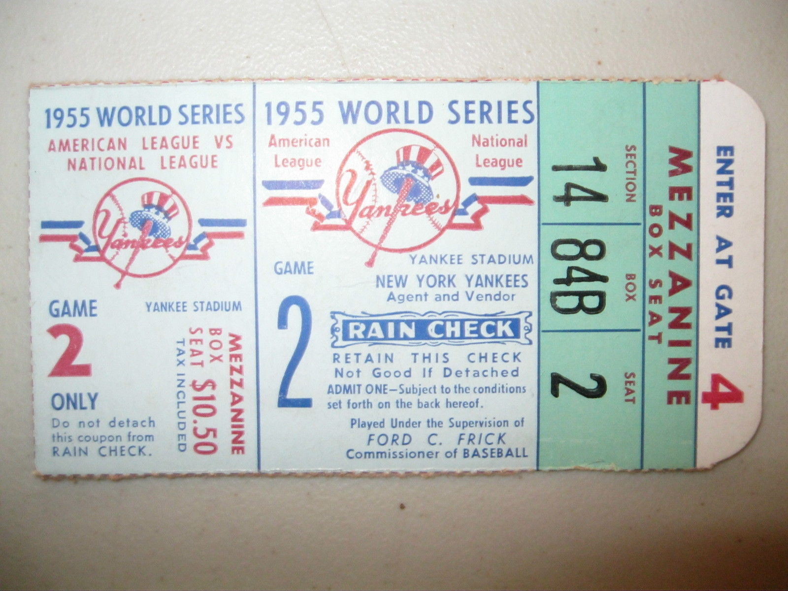 1955 World Series New York Yankees Game 2 Ticket